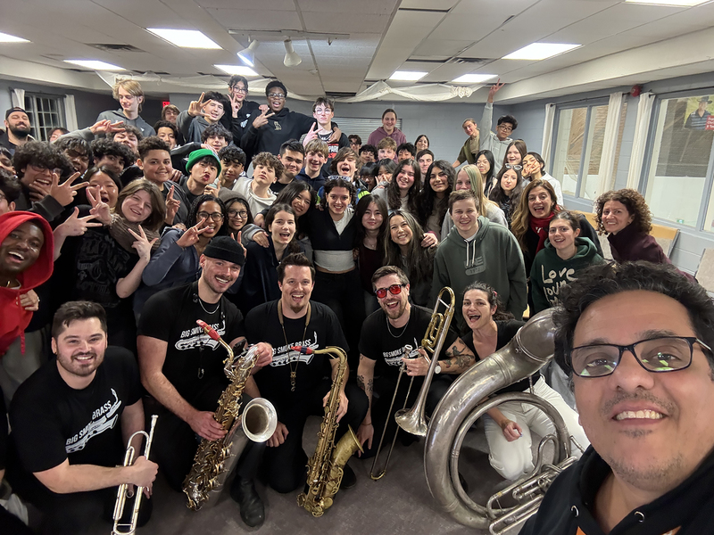 Photo of students and staff at the camp retreat