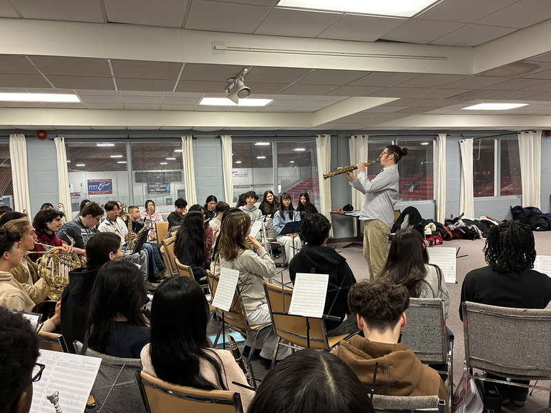 Photo of students and staff at the camp retreat