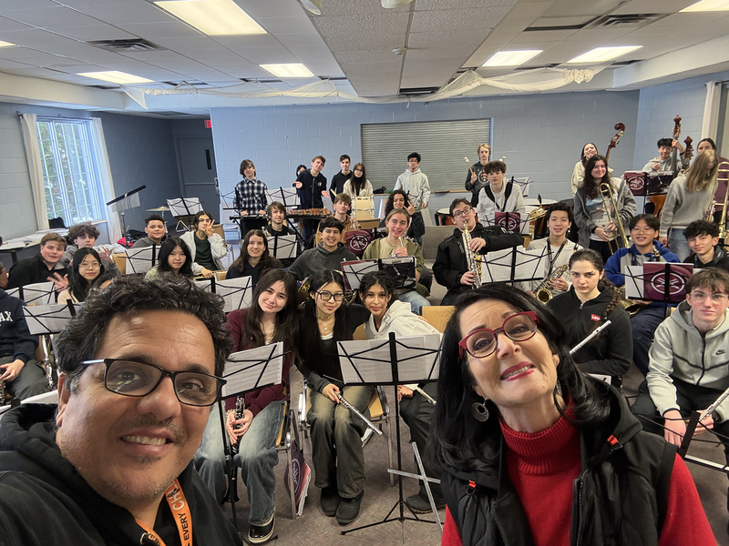 Photo of students and staff at the camp retreat