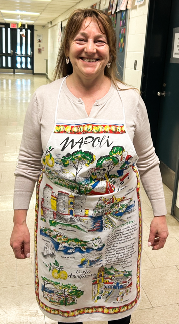 Photos of St. Angela staff member dressed for Italian and French Carnival celebrations