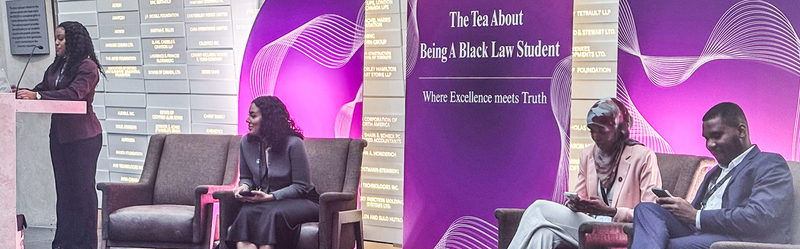 Photo of two law professionals speaking at the podium during the event