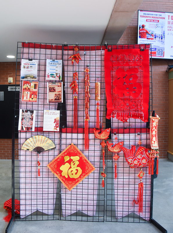 Lunar New Year display full of decorations and ornaments in red and gold