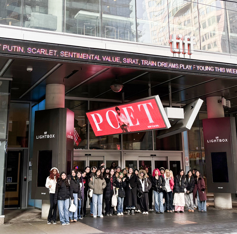 Photo of Madonna students in front of TIFF Lightbox
