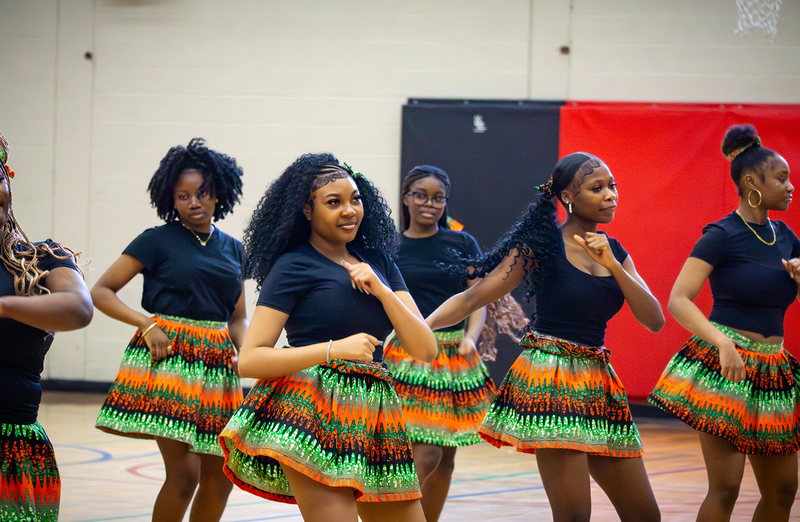 Students performing the Afro dance performance