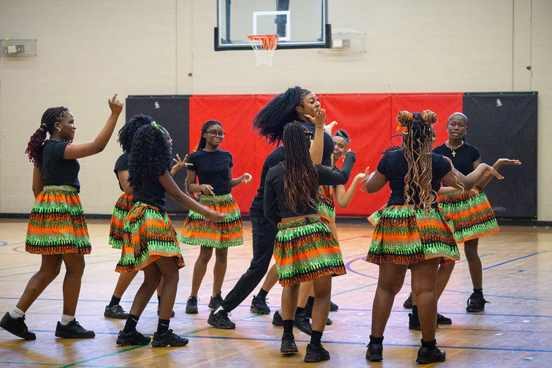 Students performing the Afro dance performance
