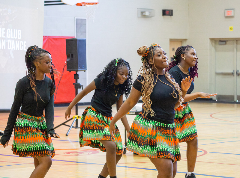 Students performing the Afro dance performance