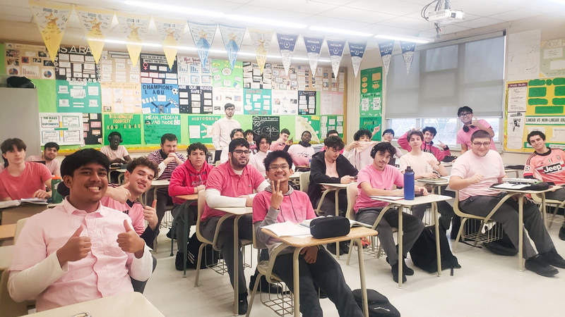 Group photo of Chaminade students in pink for Pink Shirt Day