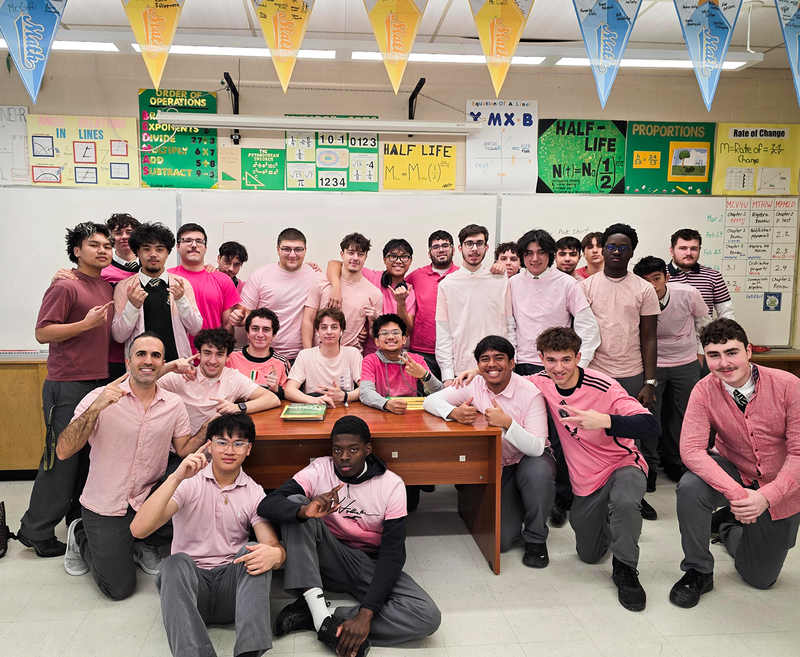 Group photo of Chaminade students in pink for Pink Shirt Day