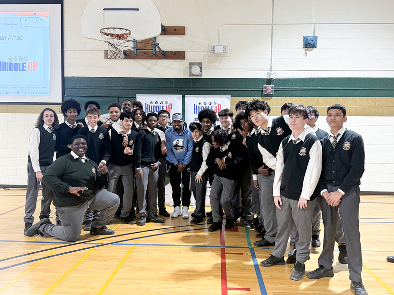 Group photo of Chaminade students at the assembly