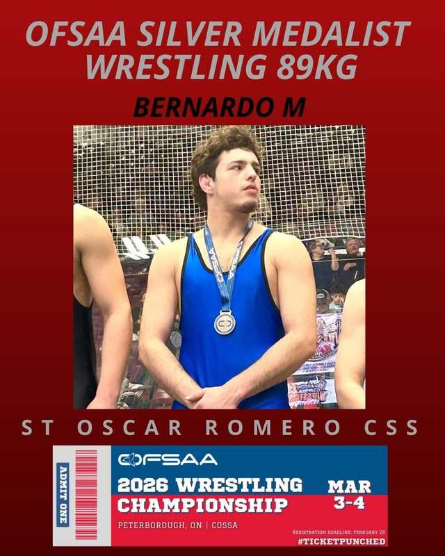 Poster showing a photo of Bernardo with his medal proclaiming him as OFSAA silver medalist