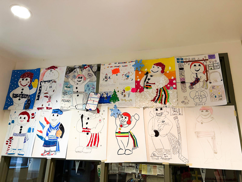 Photo of drawings of Bonhomme made by the students
