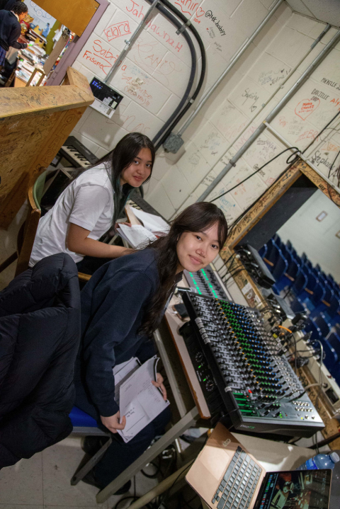 Photo of Madonna A/V students monitoring during the performance