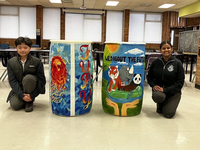 Photo of Eliana F. and Lyle B. with their two barrel designs