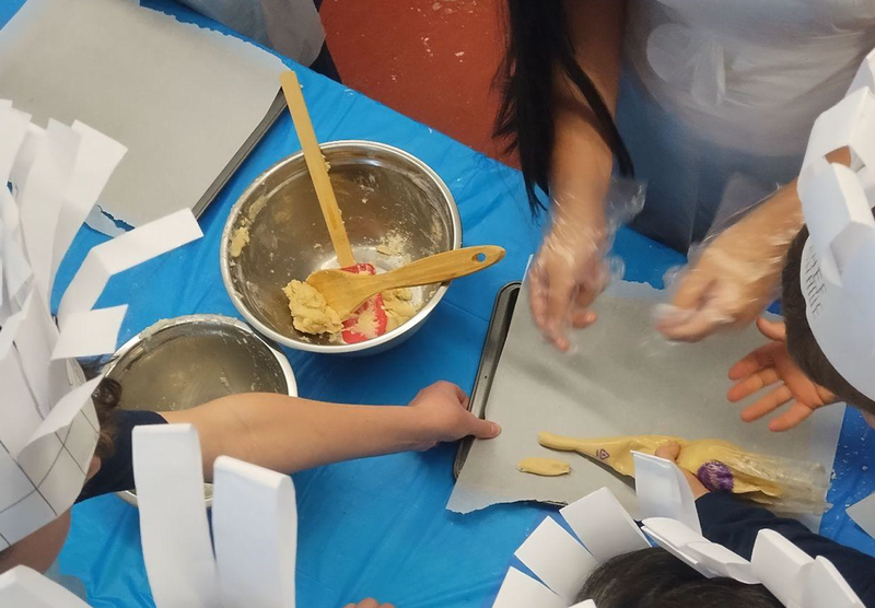 Photo from above of the baking workshop