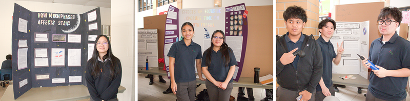 Collage of three photos of Marshall McLuhan students showing their project boards at the fair