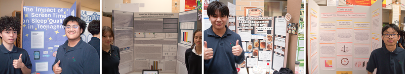 Collage of three photos of Marshall McLuhan students showing their project boards at the fair