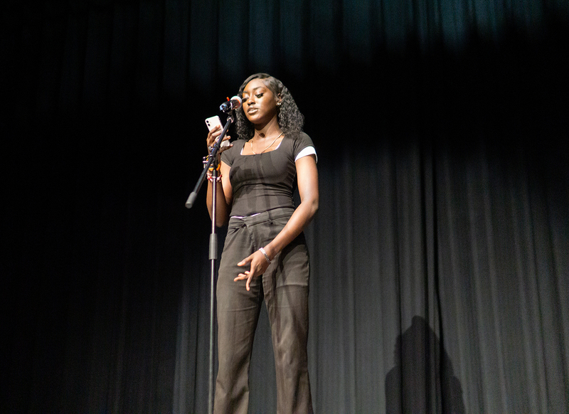 Photo of MPJ student speaking on stage