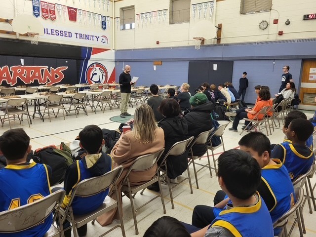 Blessed Trinity students playing chess at the tournament