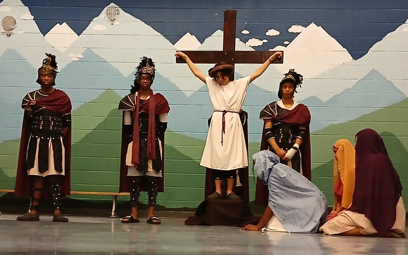 Photo of Our Lady of Victory students presenting the Passion Play