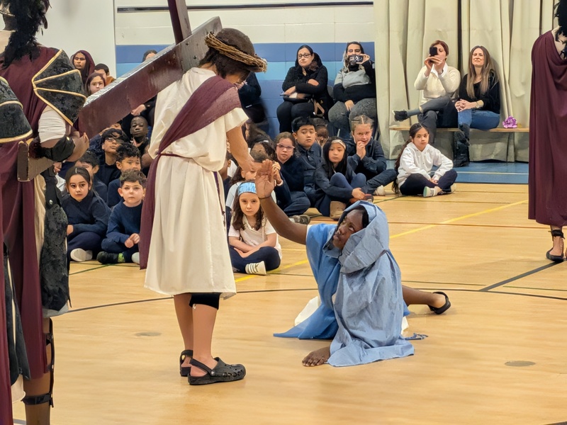 Photo of Our Lady of Victory students presenting the Passion Play
