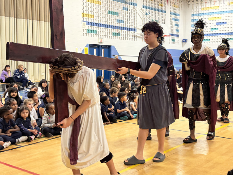 Photo of Our Lady of Victory students presenting the Passion Play