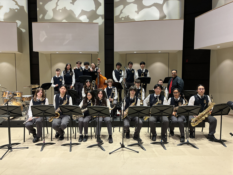 Photo of Bishop Allen Academy band ready to perform