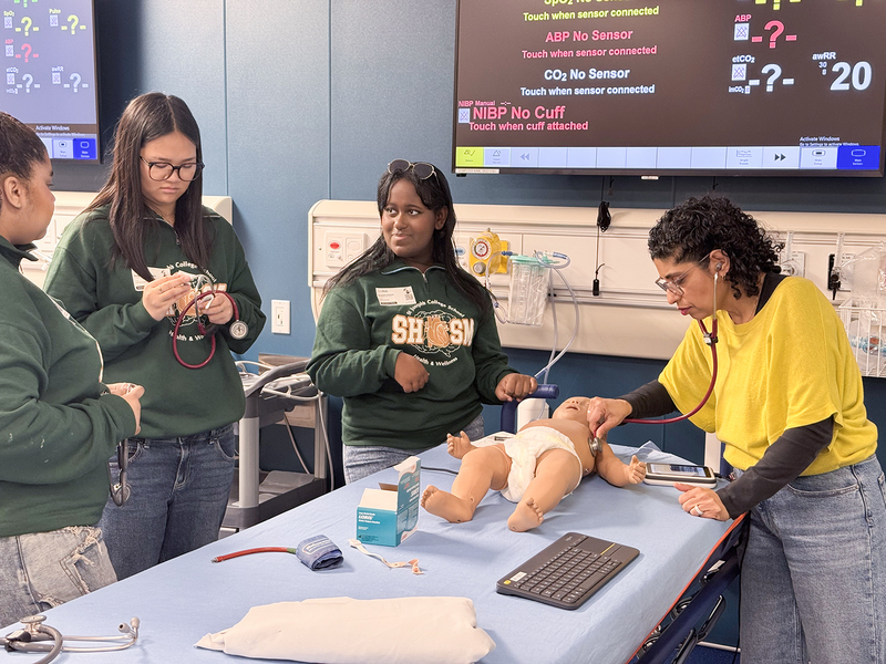 Photo of SJCS students attending the workshop at SimKIDS, The Hospital for Sick Children