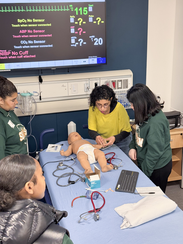 Photo of SJCS students attending the workshop at SimKIDS, The Hospital for Sick Children