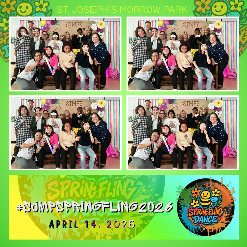 Collage of four group photos of students at the event