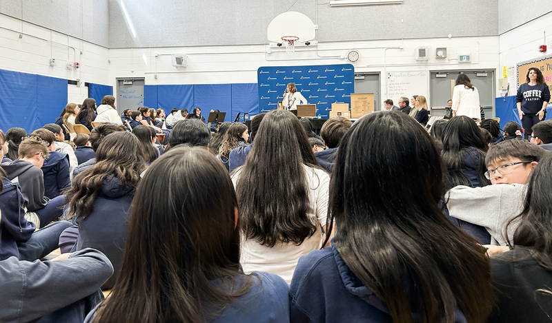 Photo of St. Norbert students and staff at the donation assembly