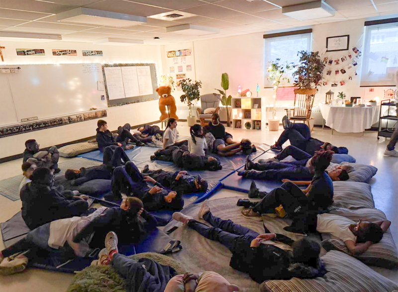 Photo of students doing an activity together during the Wellness Day