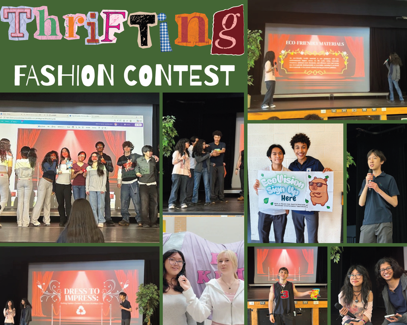 Collage of photos showing students taking part in the Thrifting Fashion Contest