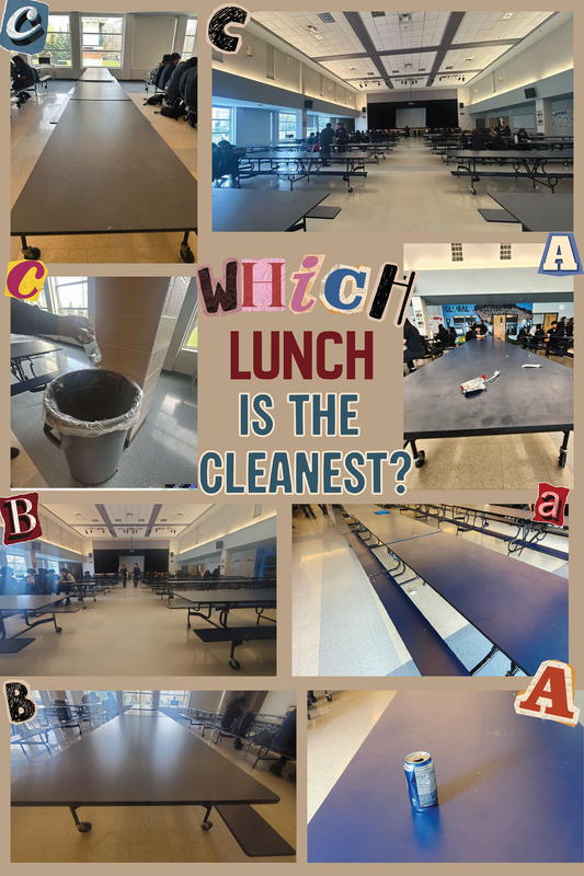 Photo of the school cafeteria and garbage leftover in the cafeteria during the Which Lunch is the Cleanest? contest