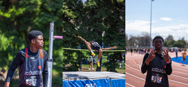 Collage of three photos of JCM students at the meet