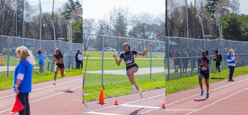 Collage of three photos of JCM students at the meet