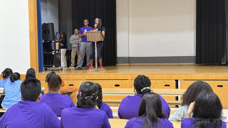 Photo of students in their team colours during the event