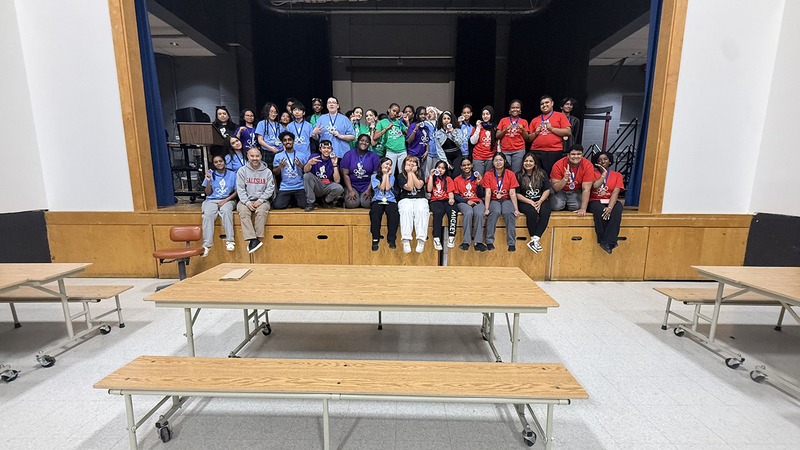 Photo of students in their team colours during the event