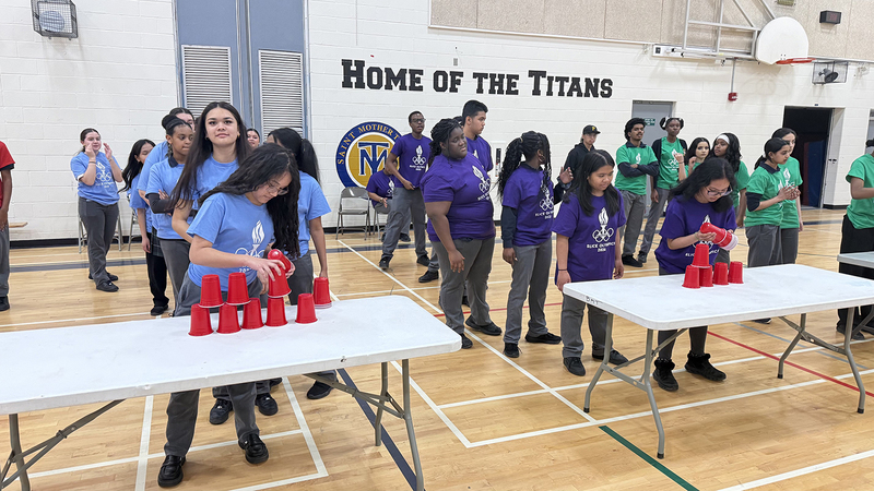 Photo of students in their team colours during the event