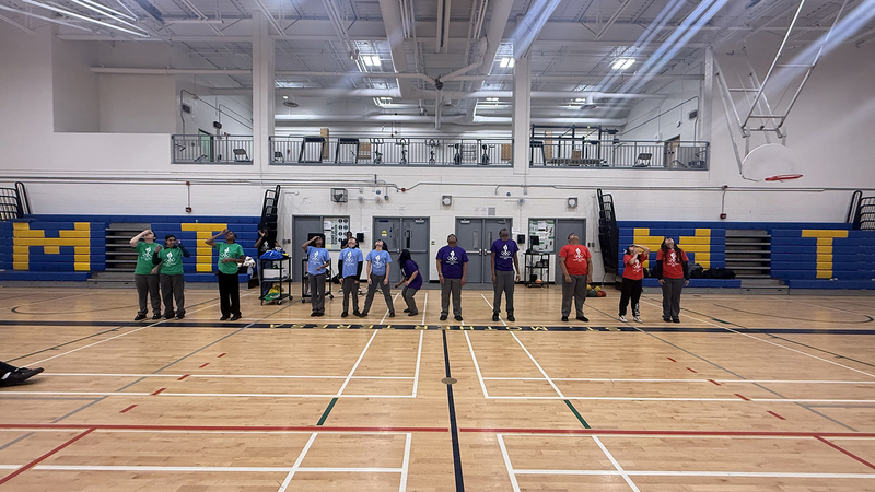 Photo of students in their team colours during the event