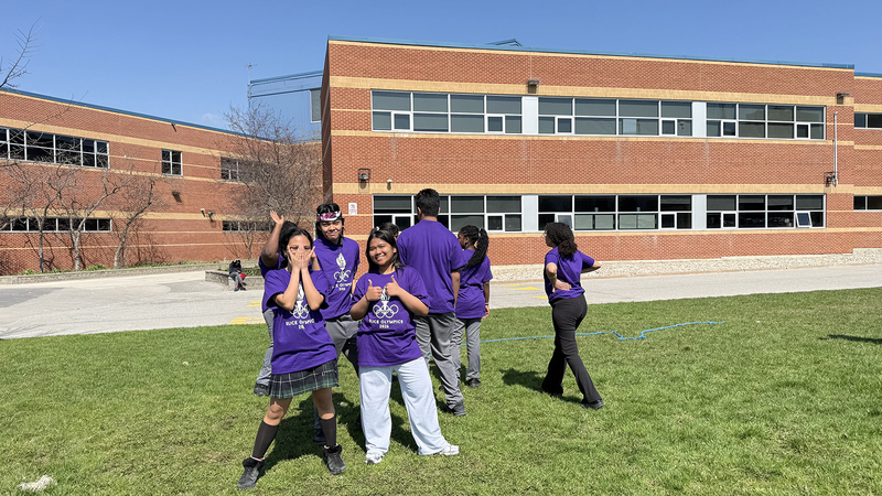 Photo of students in their team colours during the event