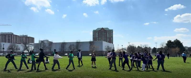Photo of students in their team colours during the event
