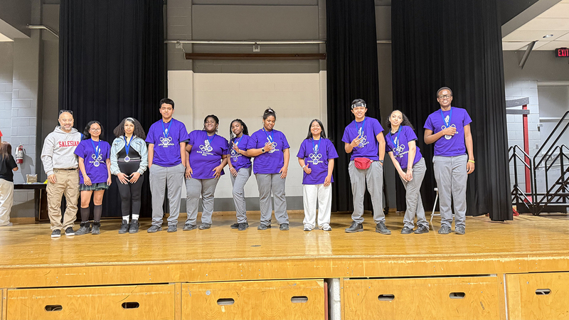 Photo of students in their team colours during the event