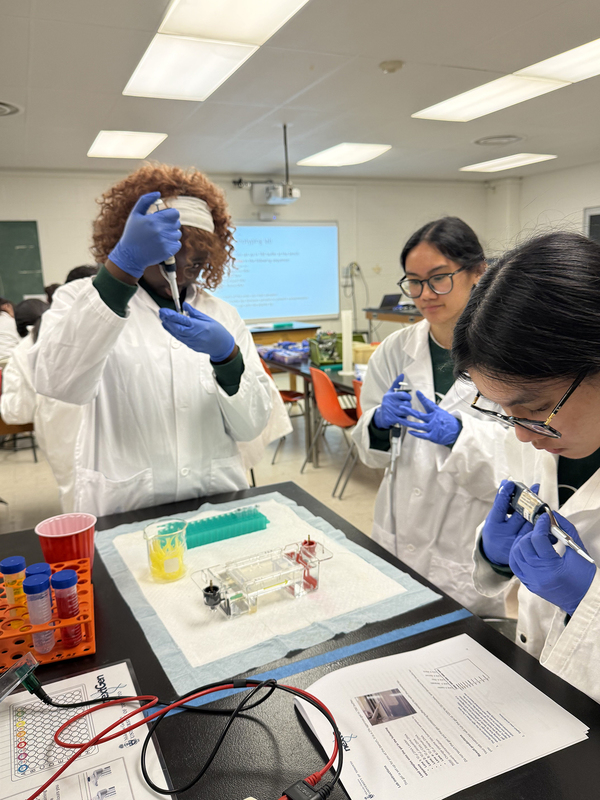 Photo of JCM students in the lab working on experiment during the excursion