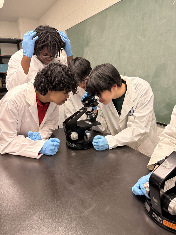 Photo of JCM students in the lab working on experiment during the excursion