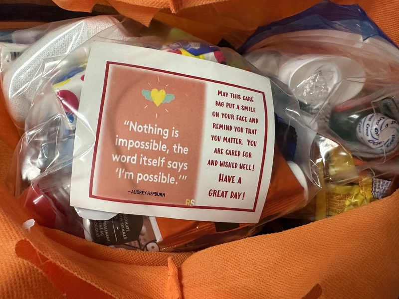 Photo of the care packages the students and staff preprared