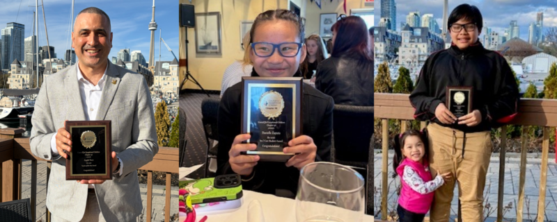 Collage of three photos of Davielle, Chyan and Mr. Tocco with their awards.