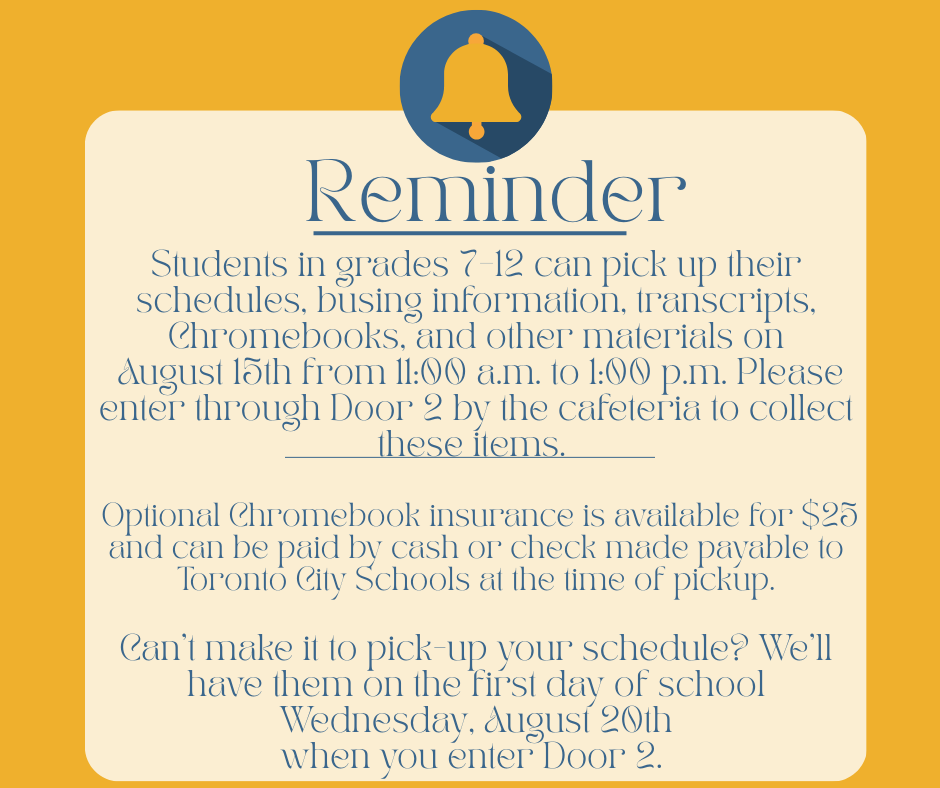 Schedule & Chromebook Pick-up grades 7-12