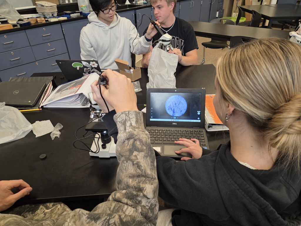 Gracee, Savanna, Lucas, Brody, Landon, and Loren use their stellar microscope skills to master our new microscope cameras.