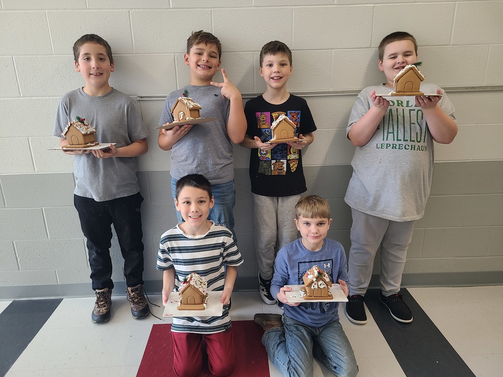 students with gingerbread houses