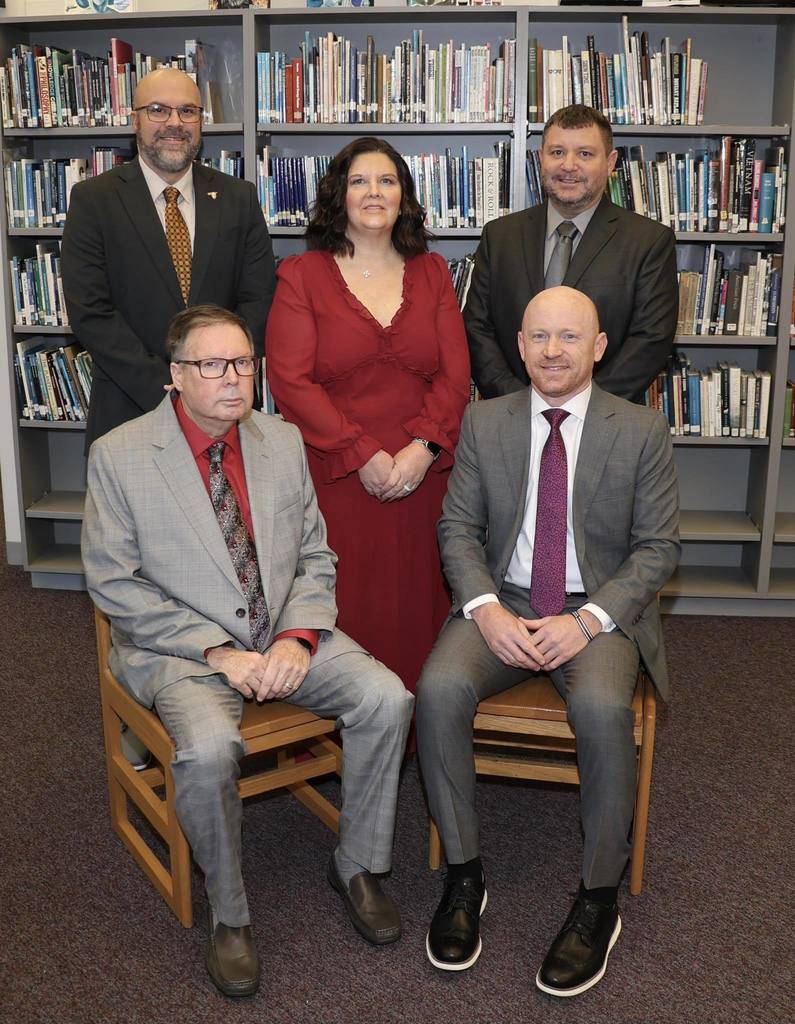 First Row, L-R: Board Member Randy Henry, Board Member Jay Foster. Second Row L-R: Board Member Andy Reeves, Board Vice President Julie Ault, Board President J.J. Liddick